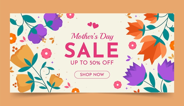 Flat mothers day sale horizontal banner template