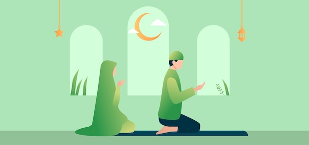 flat muslim pray illustration