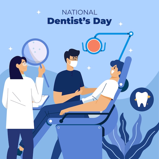 Flat national dentist's day illustration