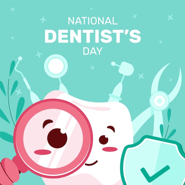 Flat national dentist's day illustration