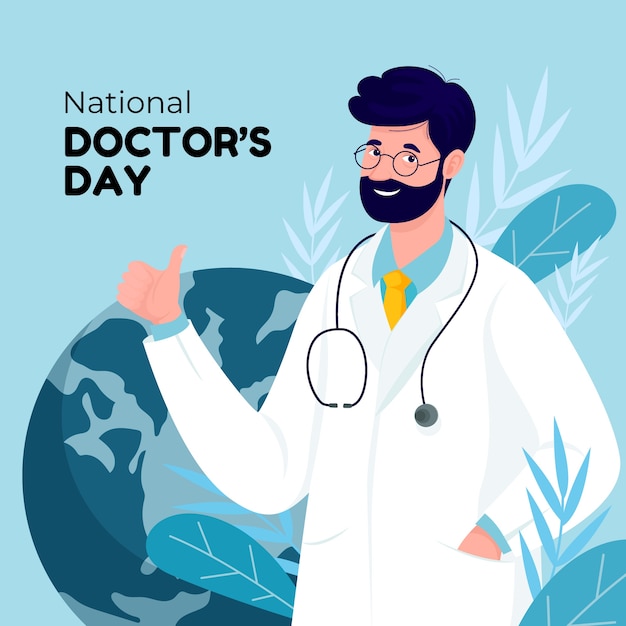 Flat national doctor's day illustration with doctor showing thumbs up