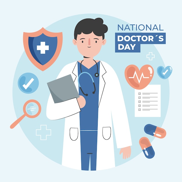 Flat national doctor's day illustration with male medic