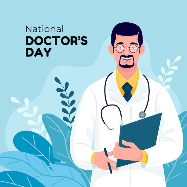 Flat national doctor's day illustration with male medic