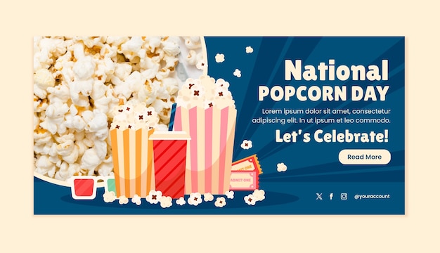 Flat national popcorn day horizontal banner template