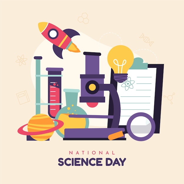 Flat national science day illustration