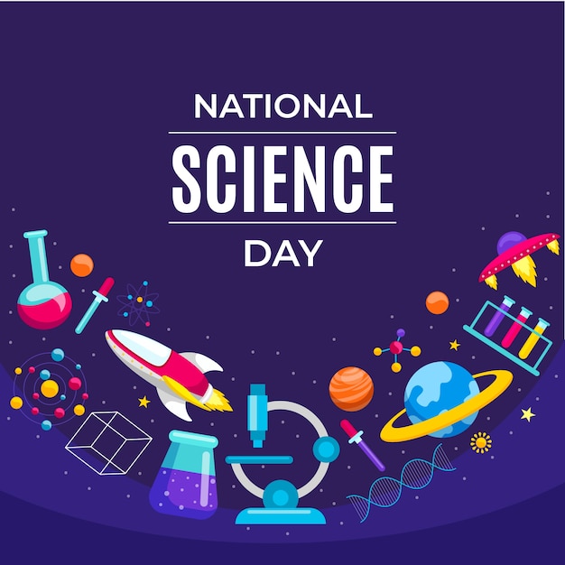 Flat national science day illustration