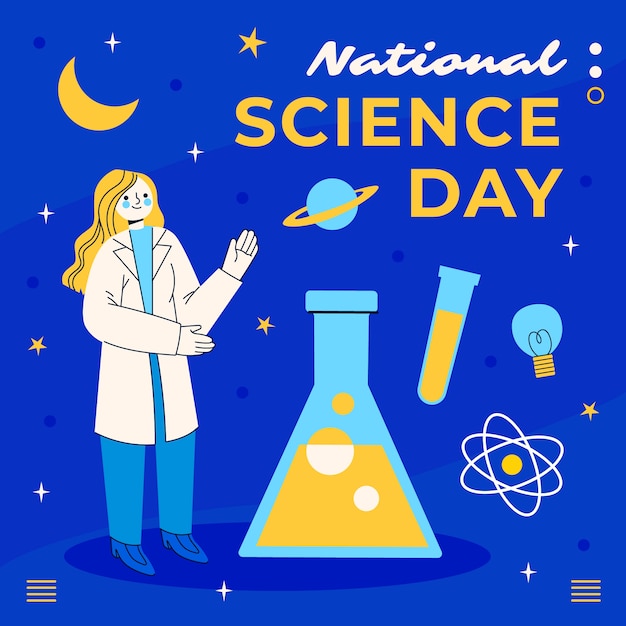 Flat national science day illustration