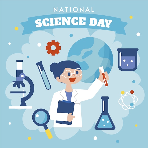 Flat national science day illustration