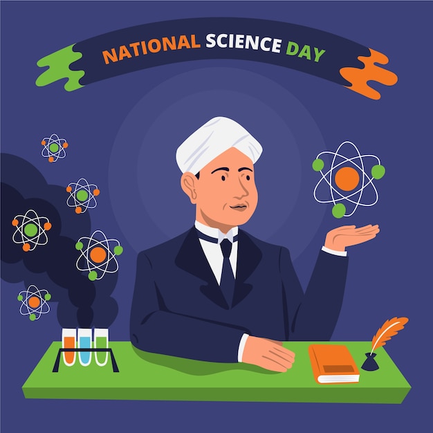 Flat national science day illustration