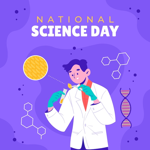 Flat national science day illustration