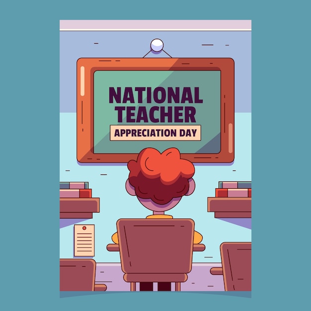 Flat national teacher appreciation day greeting card template