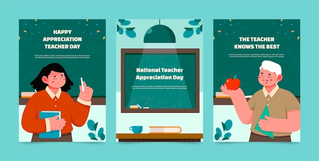 Vector flat national teacher appreciation day greeting cards collection