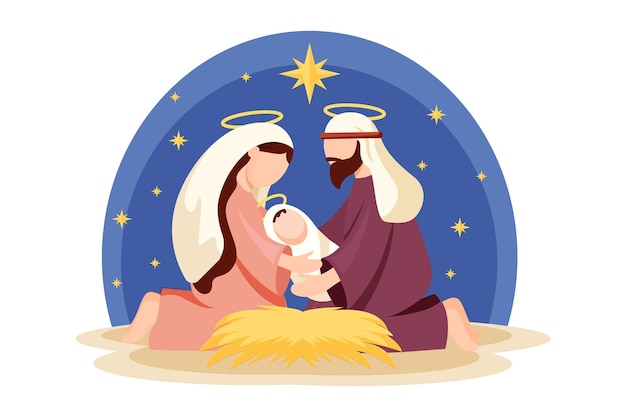 Flat nativity scene illustration