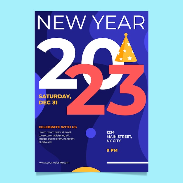 Flat new year 2023 vertical poster template