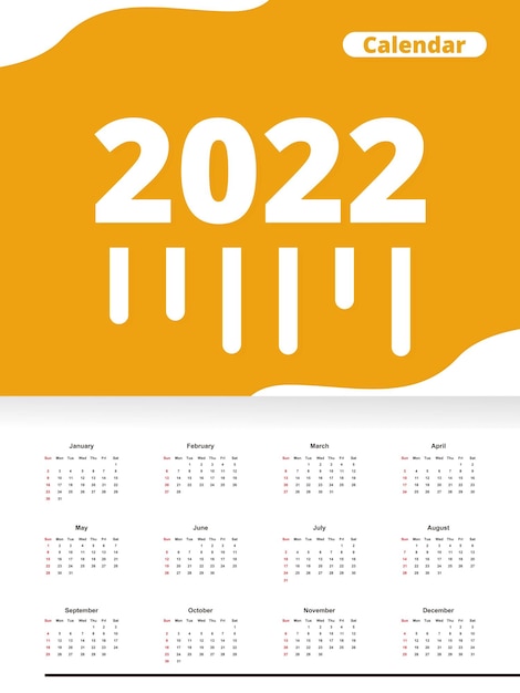 Flat new year calendar 2022 template Free Vector