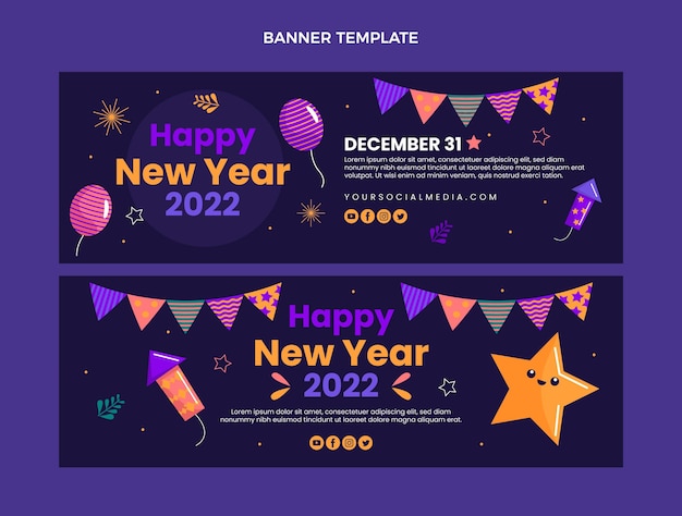 Flat new year horizontal banners set