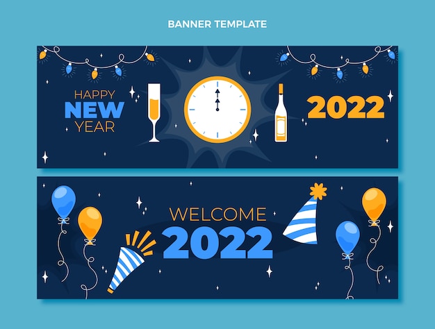 Flat new year horizontal banners set