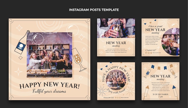 Flat new year instagram posts collection