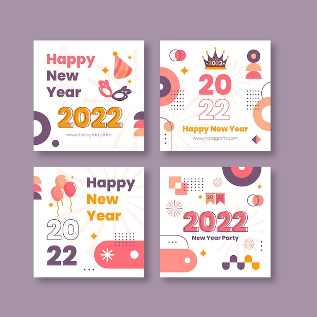 Flat new year instagram posts collection