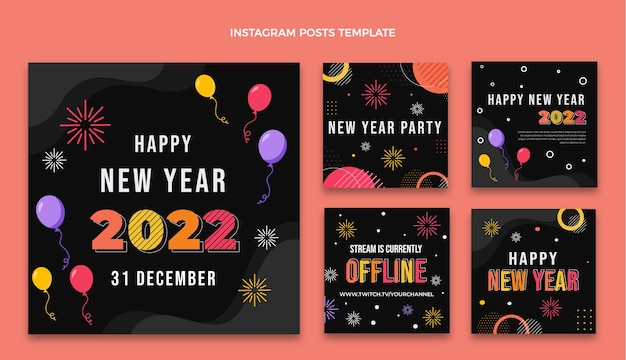 Flat new year instagram posts collection