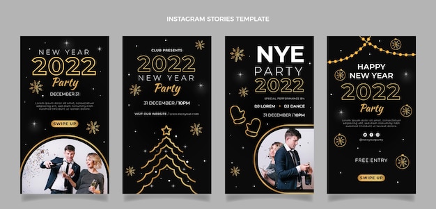 Flat new year instagram stories collection