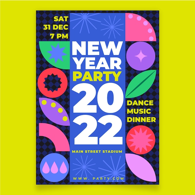 Flat new year party flyer template