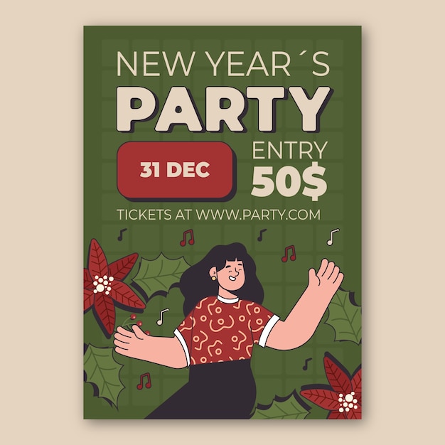 Flat new year party flyer template