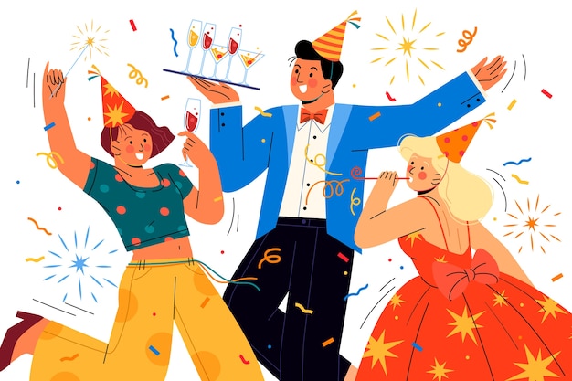 Flat new year's eve celebration illustration