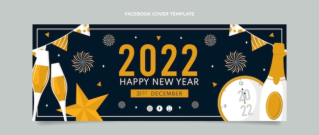 Flat new year social media cover template