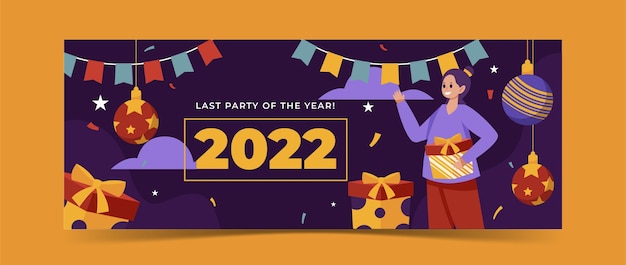 Flat new year social media cover template