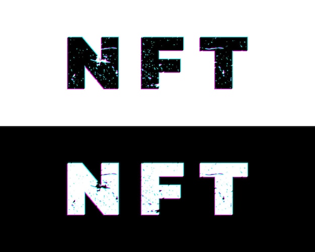 Flat NFT Glitch isolated Icon Silhouette NFT symbol in Glitch art style in neon glow colors Crypto Money Vector isolated illustration