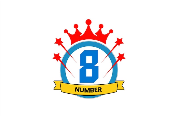 Flat number eight rank winner achievement champion award label logo template design illustration