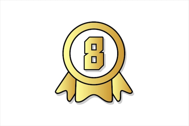 Flat number eight rank winner achievement champion award label logo template design illustration