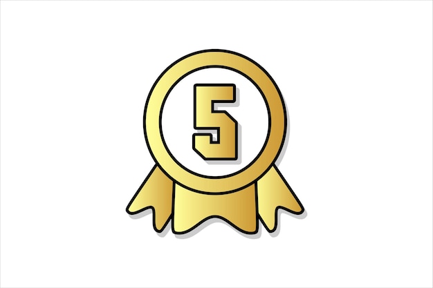 Flat number five winner achievement champion award label logo template design illustration