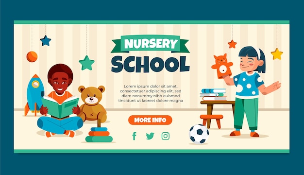 Flat nursery school horizontal sale banner template