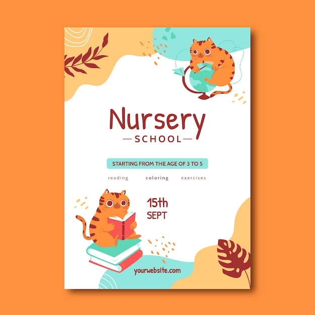 Flat nursery school vertical poster template