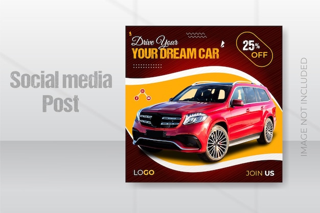 Flat off road rental car selling social media post design or promotional Instagram webinar template