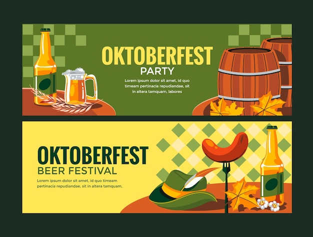 Flat oktoberfest horizontal banners set