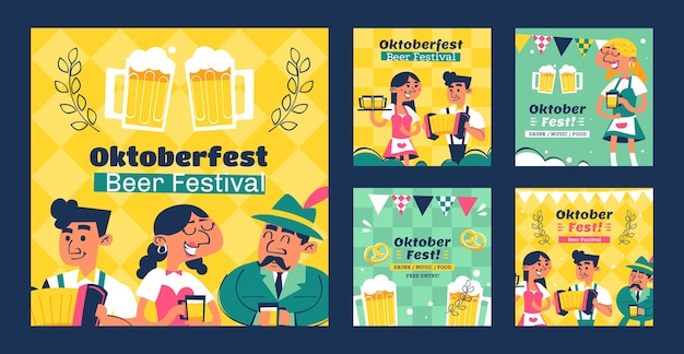 Flat oktoberfest instagram posts collection