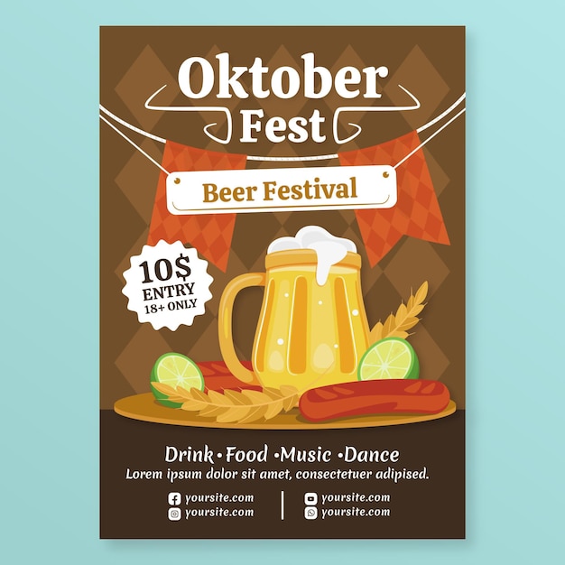 Flat oktoberfest vertical poster template