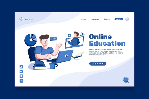 Flat online education landing page