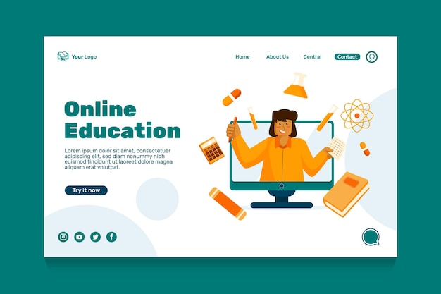 Flat online education landing page