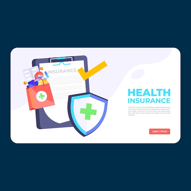 Flat Online Health Insurance Illustration. Flat Health Insurance with Landing Page