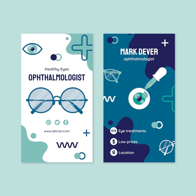 Flat ophthalmologist vertical business card template