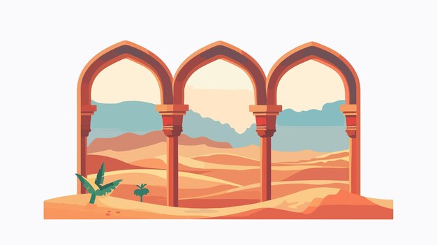 Vector flat oriental window with desert view vector illustration