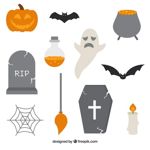 Flat pack of cute halloween elements