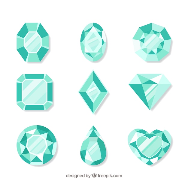 Flat pack of precious gems in green tones