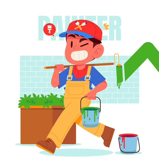 Flat painter cartoon illustration