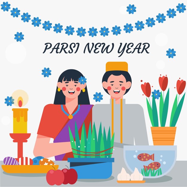 Vector flat parsi new year illustration