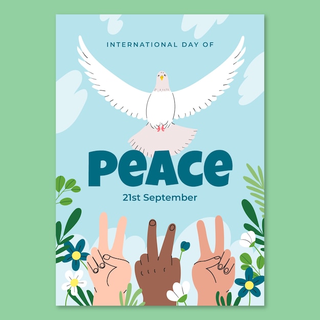 Vector flat peace day vertical poster template